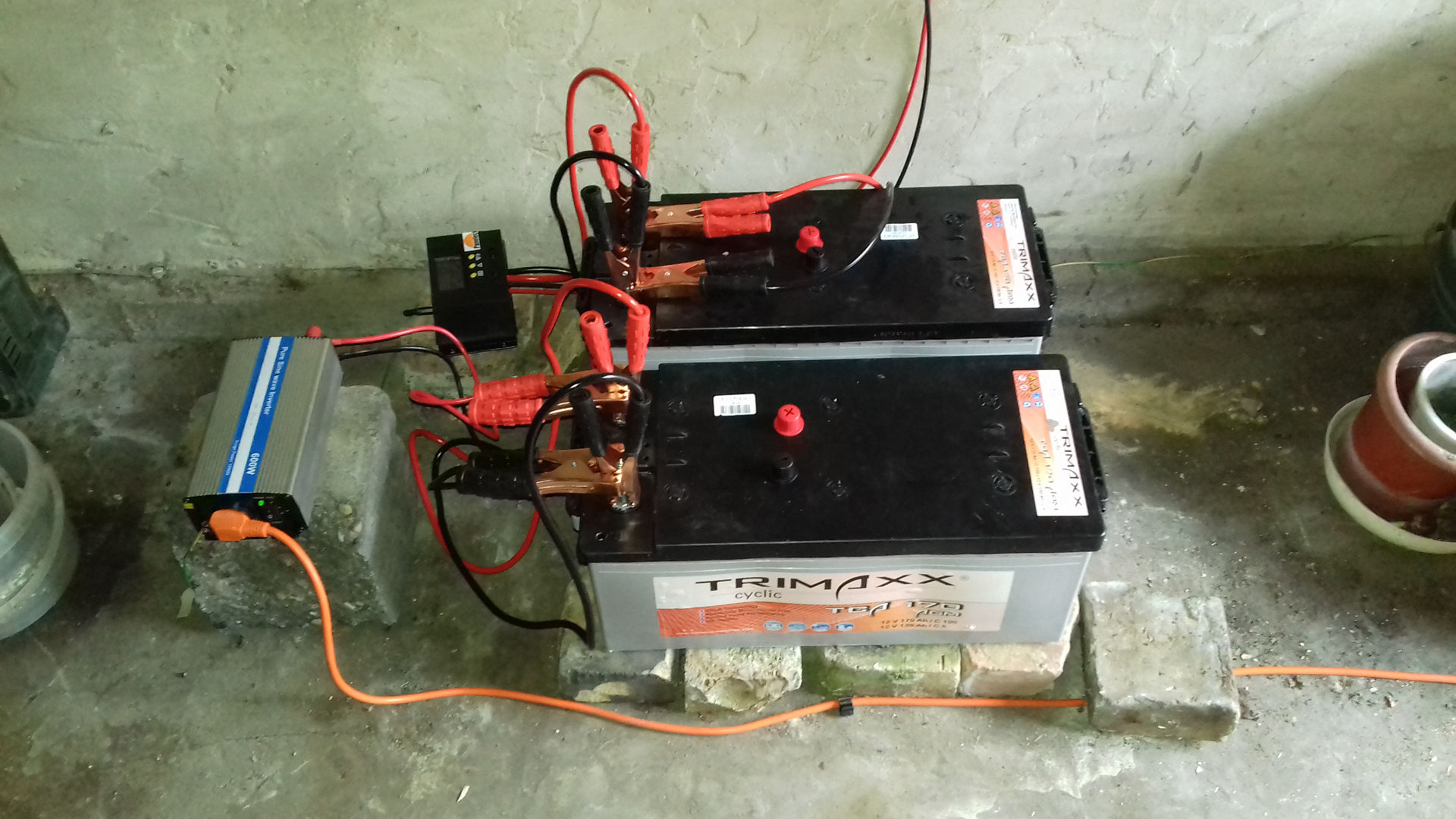 Inverter, charge controller, batteries and cables